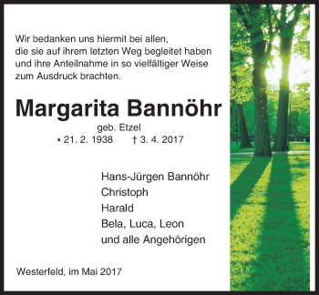 Traueranzeige von Margarita Bannöhr von  Usinger Anzeiger Traueranzeige von Margarita Bannöhr von  Usinger Anzeiger