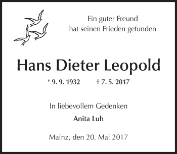 Traueranzeige von Hans Dieter Leopold von Trauerportal Rhein Main Presse