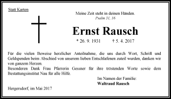 Traueranzeige von Ernst Rausch von VRM Trauer