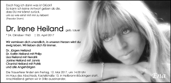 Traueranzeige von Irene Heiland von Trauerportal Rhein Main Presse