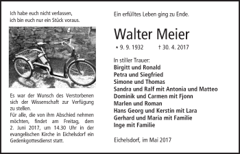 Traueranzeige von Walter Meier von  Kreisanzeiger