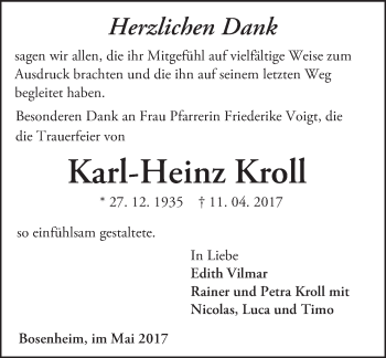 Traueranzeige von Karl-Heinz Kroll von Trauerportal Rhein Main Presse