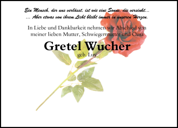 Traueranzeige von Gretel Wucher von Trauerportal Rhein Main Presse