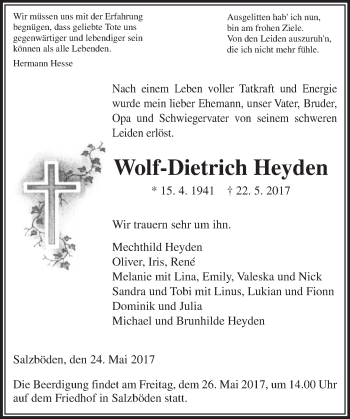Traueranzeige von Wolf-Dietrich Heyden von  Gießener Anzeiger