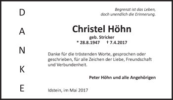 Traueranzeige von Christel Höhn von Trauerportal Rhein Main Presse
