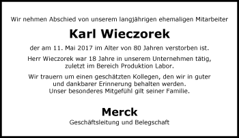 Traueranzeige von Karl Wieczorek von Trauerportal Echo Online