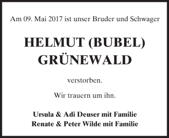 Traueranzeige von Helmut Grünewald von Trauerportal Rhein Main Presse