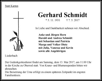 Traueranzeige von Gerhard Schmidt von VRM Trauer