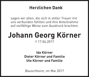 Traueranzeige von Johann Georg Körner von Trauerportal Rhein Main Presse