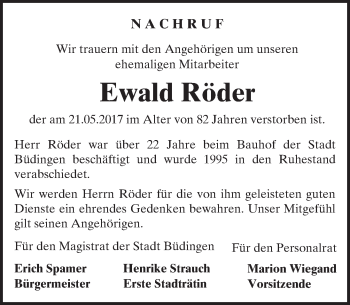 Traueranzeige von Ewald Röder von  Kreisanzeiger