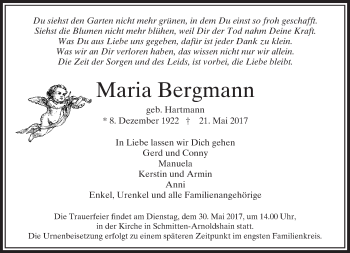 Traueranzeige von Maria Bergmann von  Usinger Anzeiger