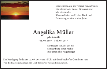 Traueranzeige von Angelika Müller von Trauerportal Echo Online
