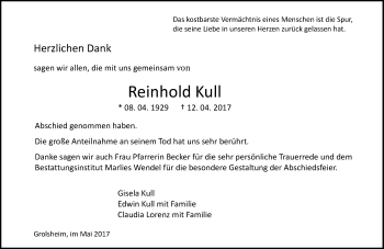 Traueranzeige von Reinhold Kull von Trauerportal Rhein Main Presse