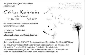 Traueranzeige von Erika Kehrein von  Kreisanzeiger