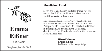 Traueranzeige von Emma Eißner von  Kreisanzeiger