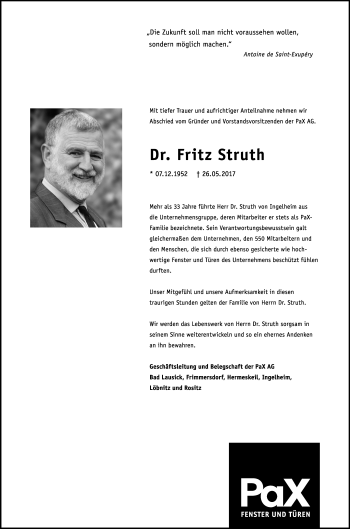 Traueranzeige von Fritz Struth von Trauerportal Rhein Main Presse