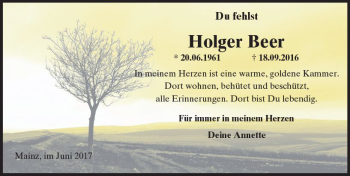 Traueranzeige von Holger Beer von Trauerportal Rhein Main Presse