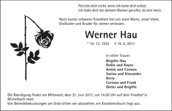 Traueranzeige von Werner Hau von  Kreisanzeiger