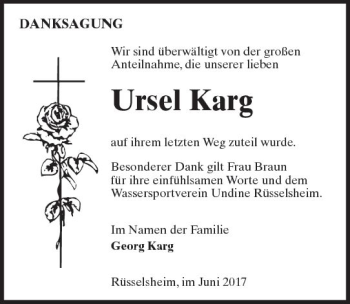 Traueranzeige von Ursel Karg von Trauerportal Rhein Main Presse