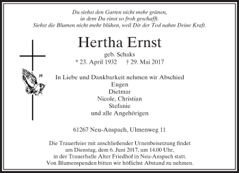 Traueranzeige von Hertha Ernst von  Usinger Anzeiger Traueranzeige von Hertha Ernst von  Usinger Anzeiger