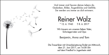 Traueranzeige von Reiner Walz von Trauerportal Echo Online