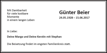 Traueranzeige von Günter Beier von Trauerportal Rhein Main Presse