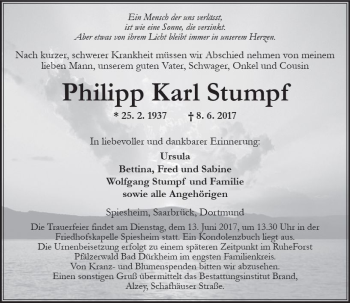 Traueranzeige von Philipp Karl Stumpf von Trauerportal Rhein Main Presse