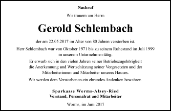 Traueranzeige von Gerold Schlembach von Trauerportal Rhein Main Presse