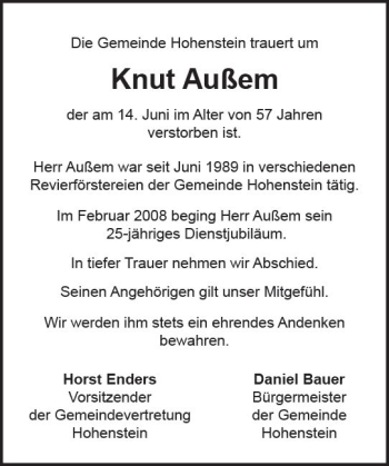 Traueranzeige von Knut Außem von Trauerportal Rhein Main Presse