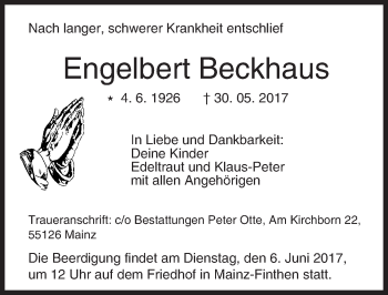 Traueranzeige von Engelbert Beckhaus von Trauerportal Rhein Main Presse