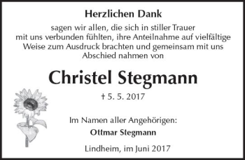 Traueranzeige von Christel Stegmann von  Kreisanzeiger
