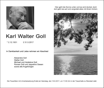 Traueranzeige von Karl Walter Goll von  Kreisanzeiger