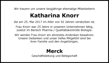 Traueranzeige von Katharina Knorr von Trauerportal Echo Online