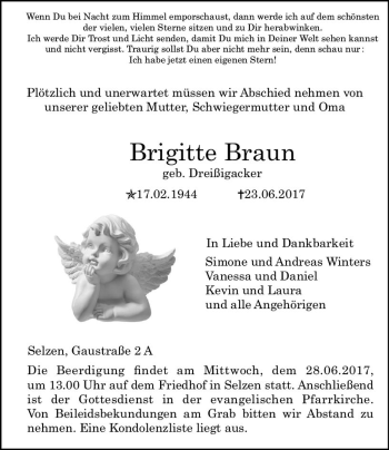 Traueranzeige von Brigitte Braun von Trauerportal Rhein Main Presse
