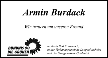 Traueranzeige von Armin Burdack von Trauerportal Rhein Main Presse