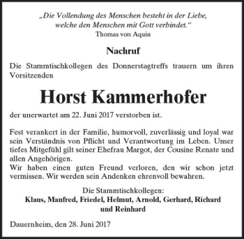 Traueranzeige von Horst Kammerhofer von  Kreisanzeiger
