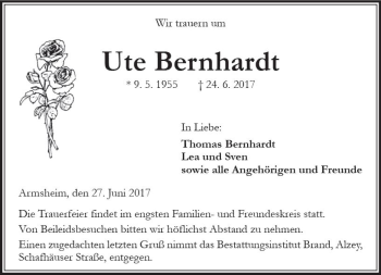 Traueranzeige von Ute Bernhardt von Trauerportal Rhein Main Presse