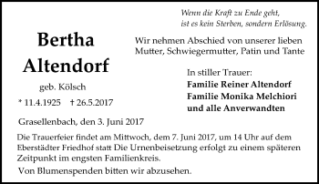Traueranzeige von Bertha Altendorf von Trauerportal Echo Online