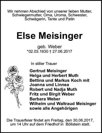 Traueranzeige von Else Meisinger von Trauerportal Echo Online