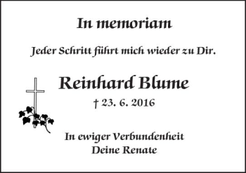 Traueranzeige von Reinhard Blume von Trauerportal Rhein Main Presse