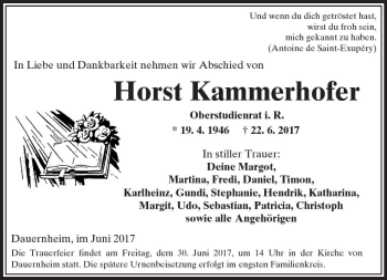 Traueranzeige von Horst Kammerhofer von  Kreisanzeiger