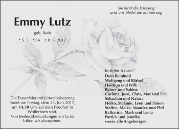 Traueranzeige von Emmy Lutz von  Kreisanzeiger