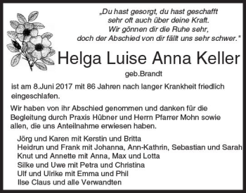 Traueranzeige von Helga Luise Anna Keller von Trauerportal Rhein Main Presse