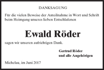 Traueranzeige von Ewald Röder von  Kreisanzeiger