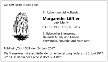 Traueranzeige von Margarethe Löffler von  Gießener Anzeiger