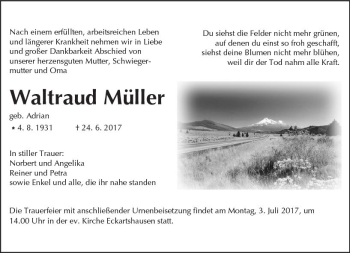 Traueranzeige von Waltraud Müller von  Kreisanzeiger
