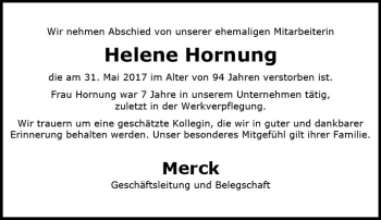 Traueranzeige von Helene Hornung von Trauerportal Echo Online