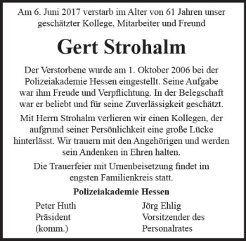 Traueranzeige von Gert Strohalm von Trauerportal Rhein Main Presse