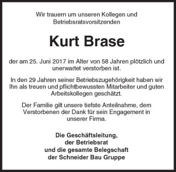 Traueranzeige von Kurt Brase von Trauerportal Rhein Main Presse