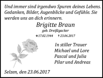 Traueranzeige von Brigitte Braun von Trauerportal Rhein Main Presse
